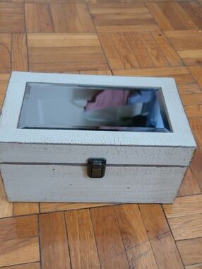Wooden Jewelry Box with Mirror - Off-White
